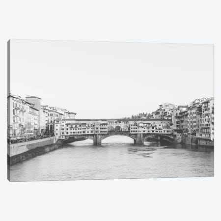 Ponte Vecchio, Florence, Italy In Black & White Grain-Free Canvas Print #LLH95} by lovelylittlehomeco Canvas Art