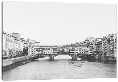 Ponte Vecchio, Florence, Italy In Black & White Grain-Free Canvas Art Print - Tuscany Art