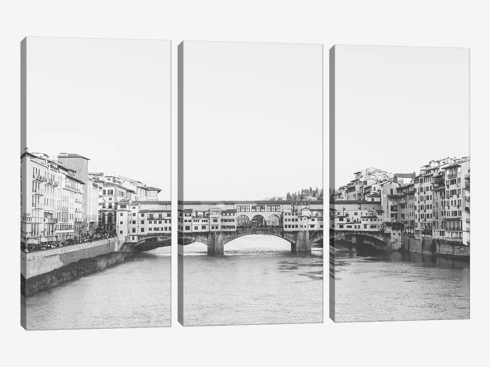 Ponte Vecchio, Florence, Italy In Black & White Grain-Free by lovelylittlehomeco 3-piece Canvas Wall Art