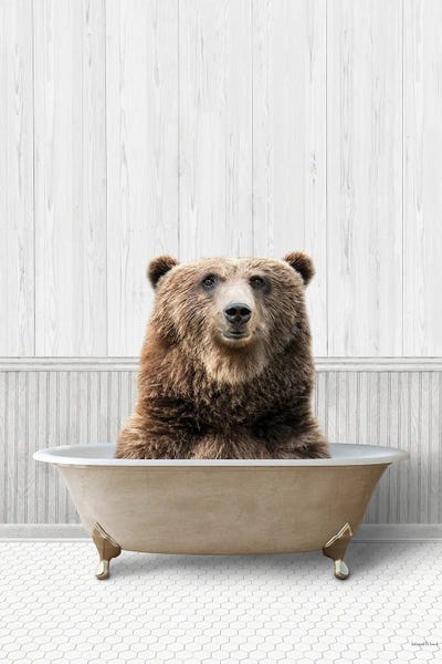 Bath Time Bear by lettered & lined canvas print