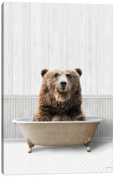 Bath Time Bear Canvas Art Print - Bear Art