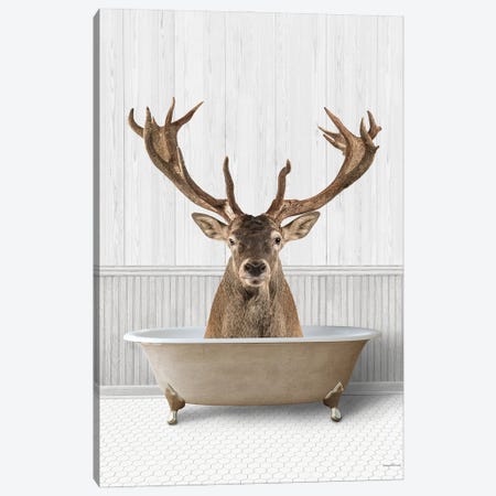 Bath Time Deer Canvas Print #LLI119} by lettered & lined Canvas Print