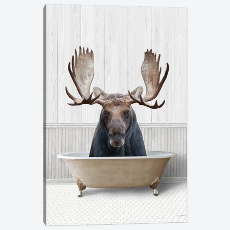 Bath Time Moose Canvas Print #LLI120} by lettered & lined Canvas Wall Art