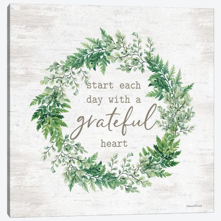 Grateful Heart Wreath Canvas Print #LLI20} by lettered & lined Canvas Art Print