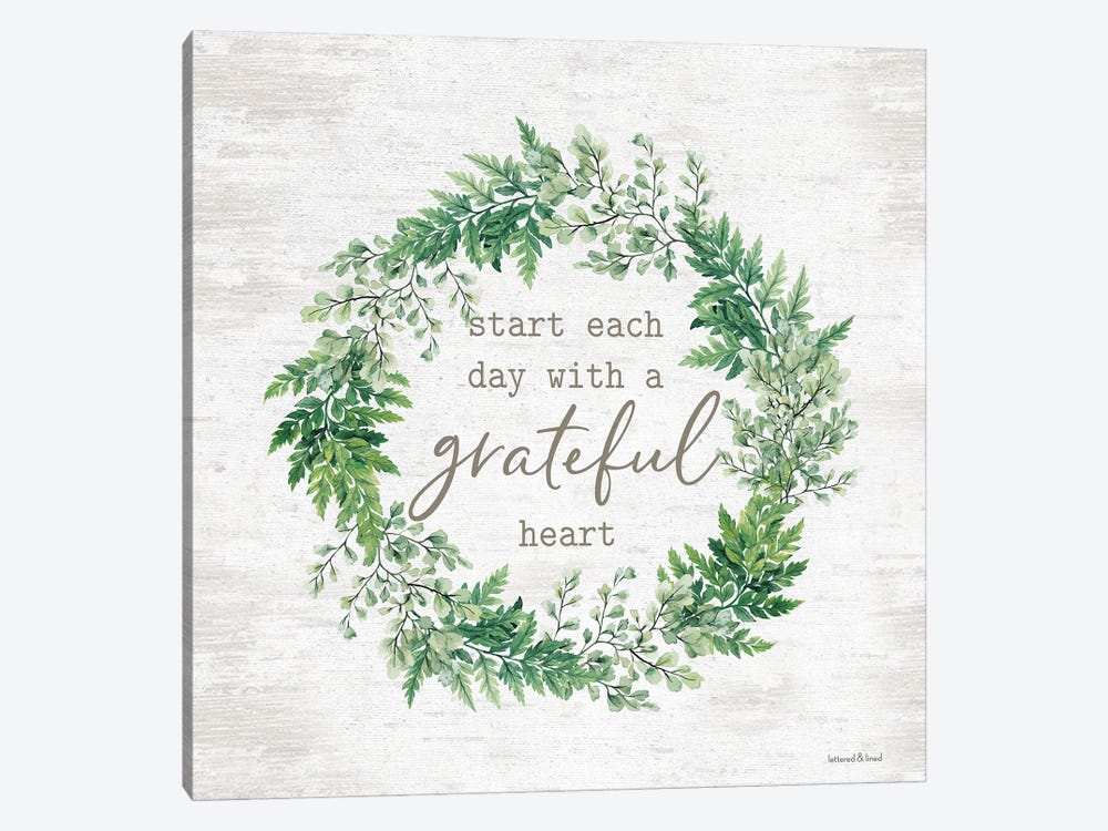 Grateful Heart Wreath by lettered & lined 1-piece Canvas Print
