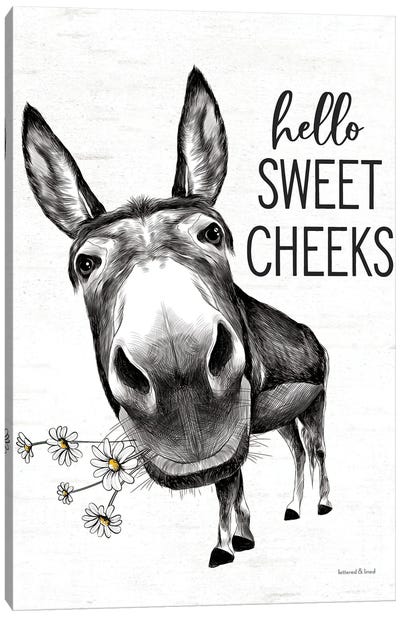 Hello Sweet Cheeks Donkey Canvas Art Print - Black & White Animal Art
