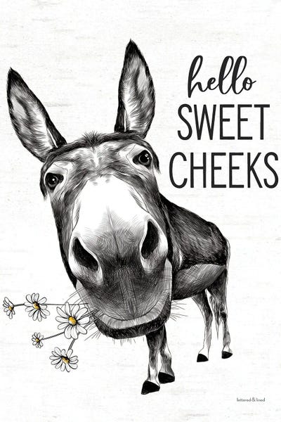 Black & White Digital Art: Hello Sweet Cheeks Donkey by lettered & lined