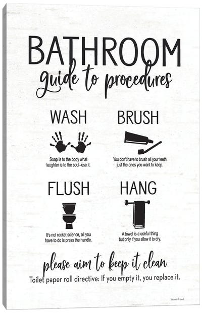 Bathroom Guide Canvas Art Print - Funny Typography Art