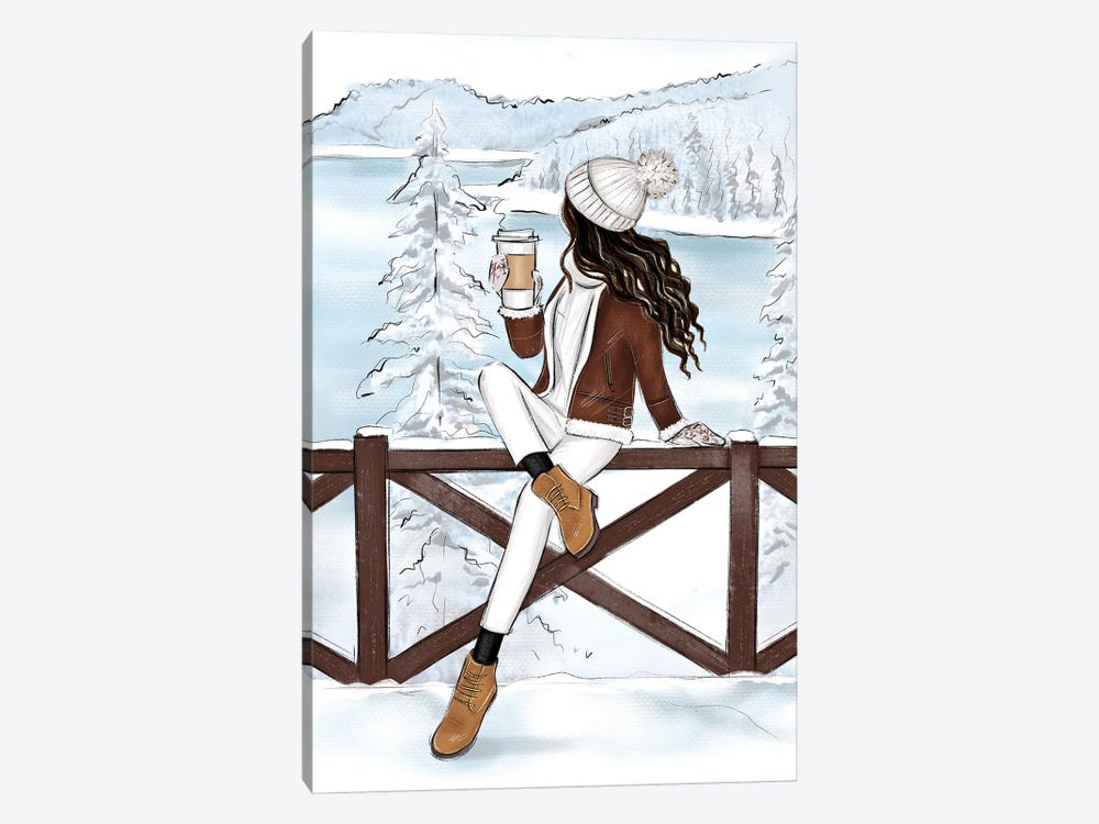 Mountains In Switzerland Brunette Girl by LaLana Arts 1-piece Canvas Print
