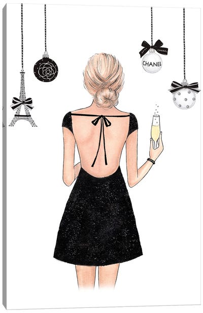 Happy New Year Black Dress Canvas Art Print - Champagne Art