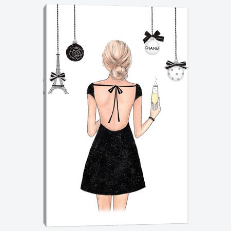 Happy New Year Black Dress Canvas Print #LLN102} by LaLana Arts Canvas Art Print
