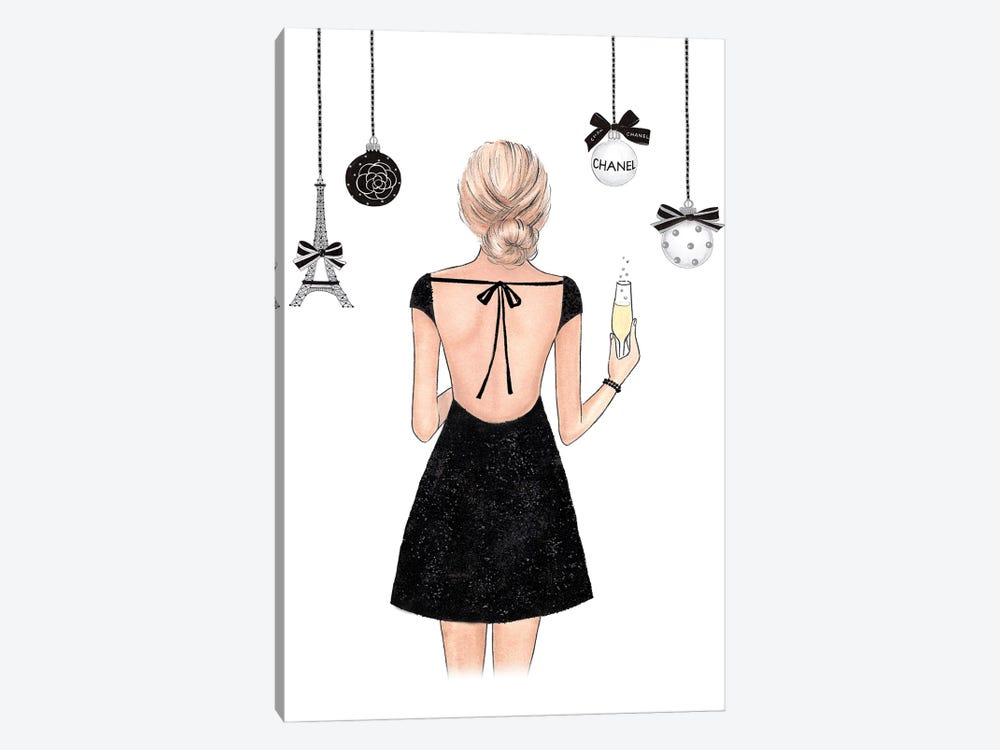 Happy New Year Black Dress by LaLana Arts 1-piece Canvas Artwork
