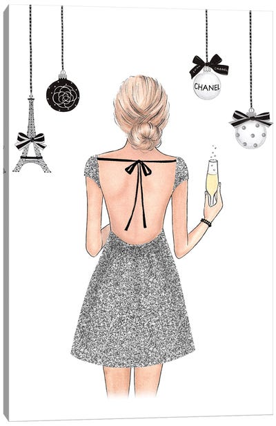 Happy New Year Silver Dress Canvas Art Print - Champagne Art