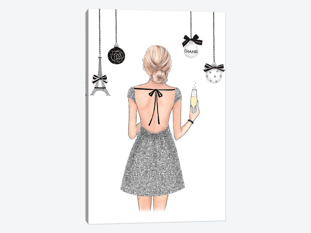 Happy New Year Silver Dress by LaLana Arts 1-piece Canvas Art Print
