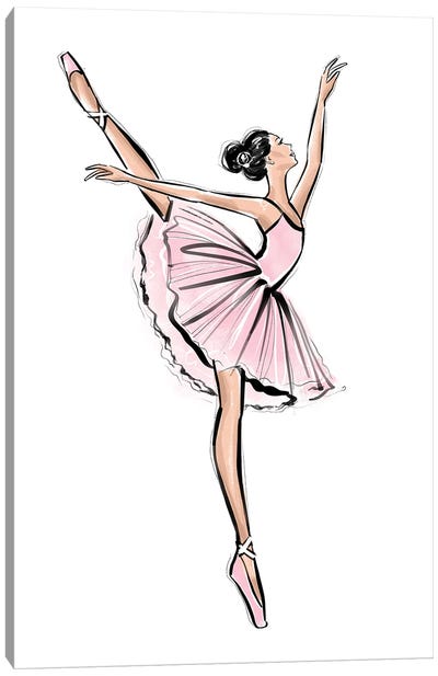 Ballerina Brunette Girl Canvas Art Print - Fashion Illustrations