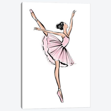 Ballerina Brunette Girl Canvas Print #LLN107} by LaLana Arts Canvas Artwork