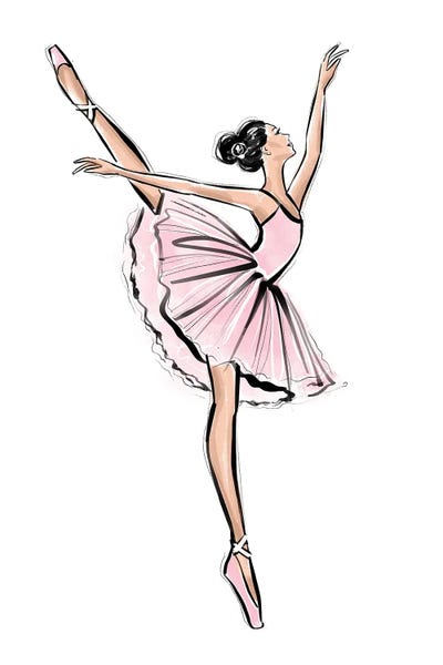 Fashion Illustrations: Ballerina Brunette Girl by LaLana Arts