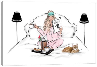 Breakfast In Bed Blonde Canvas Art Print - Vogue Art