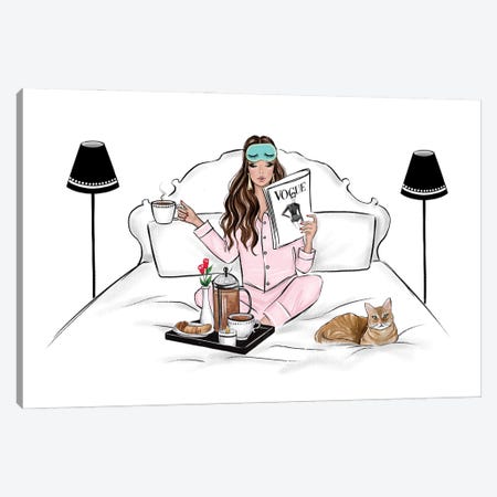 Breakfast In Bed Brunette Canvas Print #LLN109} by LaLana Arts Canvas Art Print