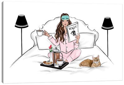 Breakfast In Bed Brunette Canvas Art Print - Vogue Art