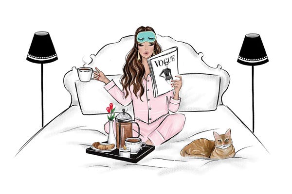 Orange Cats: Breakfast In Bed Brunette by LaLana Arts