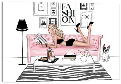 Chill On Sofa Blonde Girl Canvas Art Print - Reading Art
