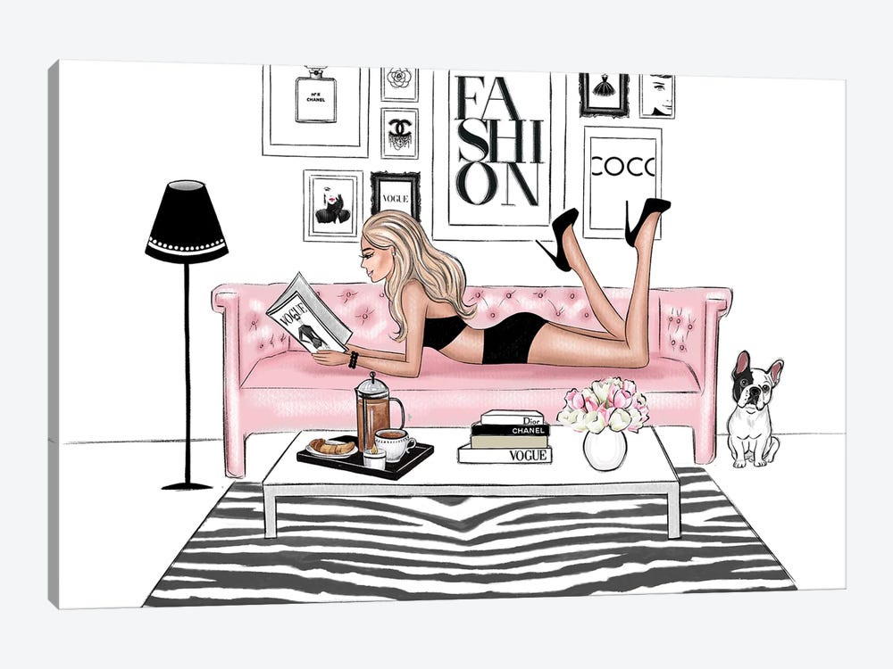 Chill On Sofa Blonde Girl by LaLana Arts 1-piece Art Print