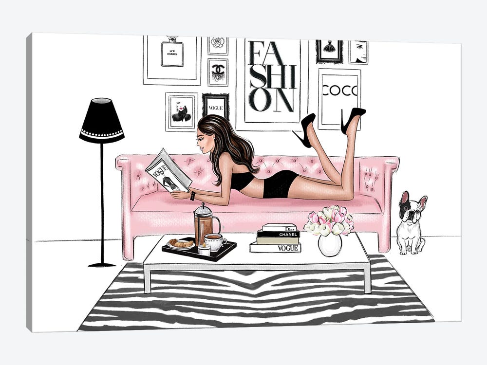 Chill On Sofa Brunette Girl by LaLana Arts 1-piece Canvas Wall Art