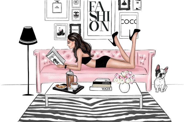 Magazines: Chill On Sofa Brunette Girl by LaLana Arts