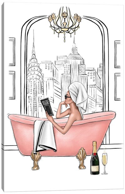 Relax In Bathroom In Ny Canvas Art Print - Fashion Illustration