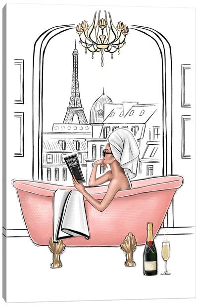 Relax In Bathroom In Paris Canvas Art Print - Holiday Décor