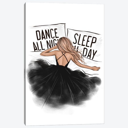 Dance All Night Sleep All Day Blonde Girl Canvas Print #LLN117} by LaLana Arts Canvas Art Print