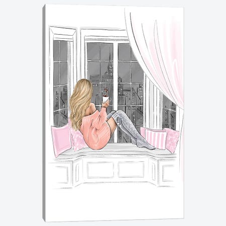 Cozy Evening Blonde Girl Canvas Print #LLN118} by LaLana Arts Canvas Art