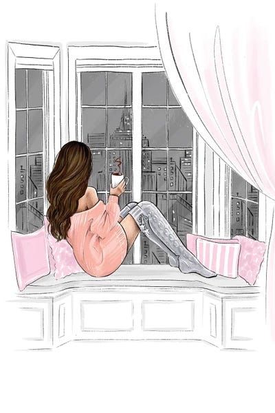 Interiors: Cozy Evening Brunette Girl by LaLana Arts