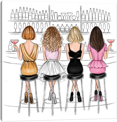 Girls In Bar Canvas Art Print - Group Art