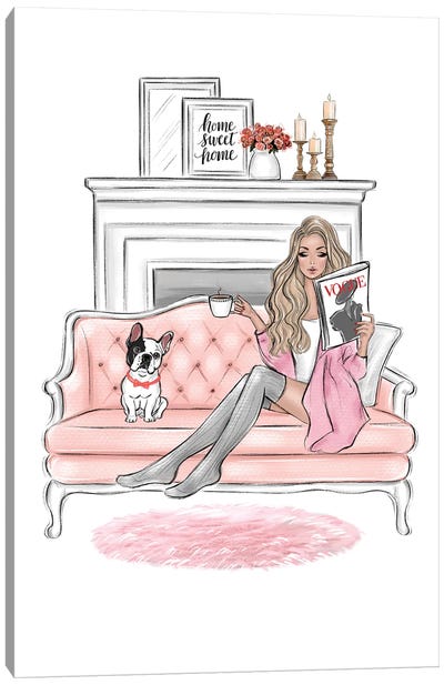 Stay At Home Blonde Girl Canvas Art Print - French Bulldog Art