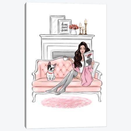Stay At Home Brunette Girl Canvas Print #LLN128} by LaLana Arts Canvas Art Print