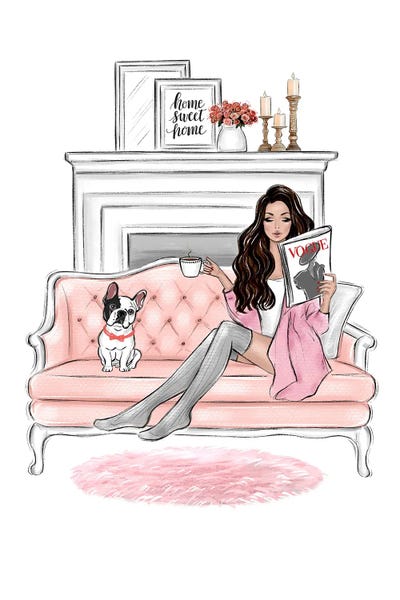 Magazines: Stay At Home Brunette Girl by LaLana Arts