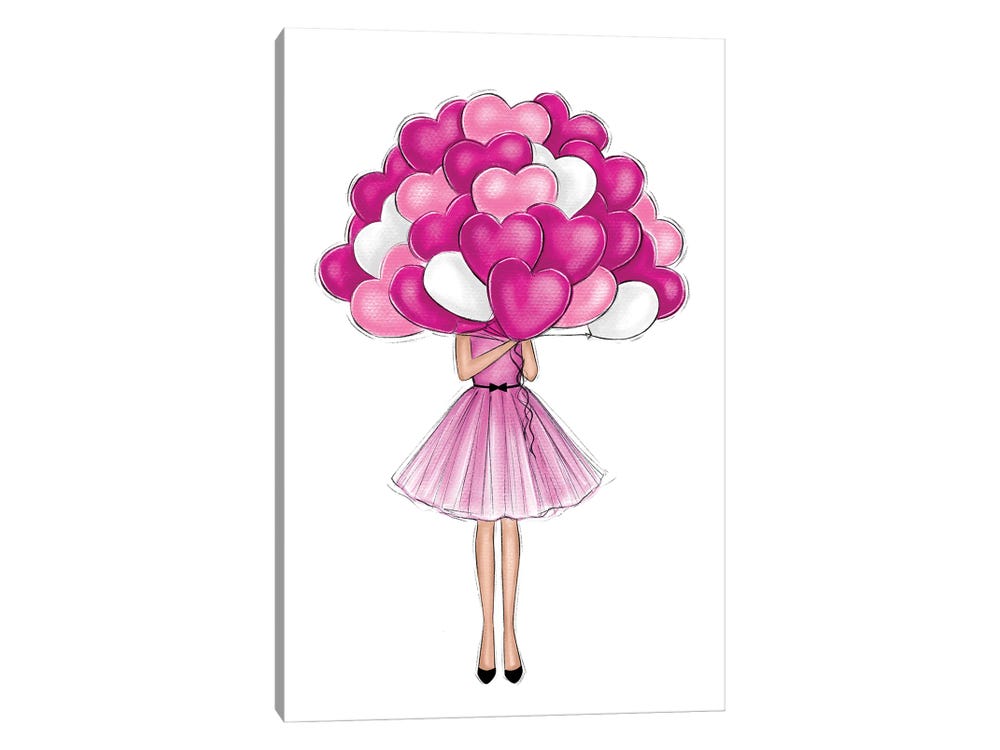 iCanvas Pink Heart Balloons Art by LaLana Arts Canvas Art Wall Decor ( Decorative Elements > Balloons art) - 18x12 in