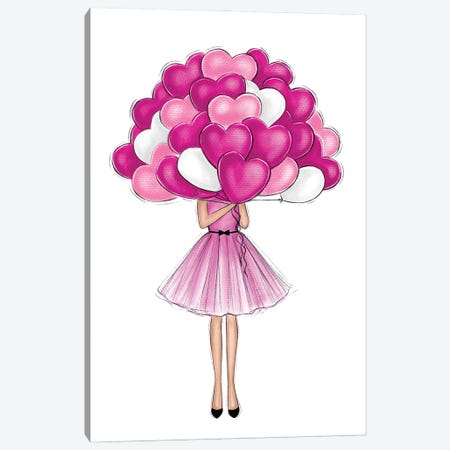 Pink Heart Balloons Canvas Print #LLN132} by LaLana Arts Canvas Artwork