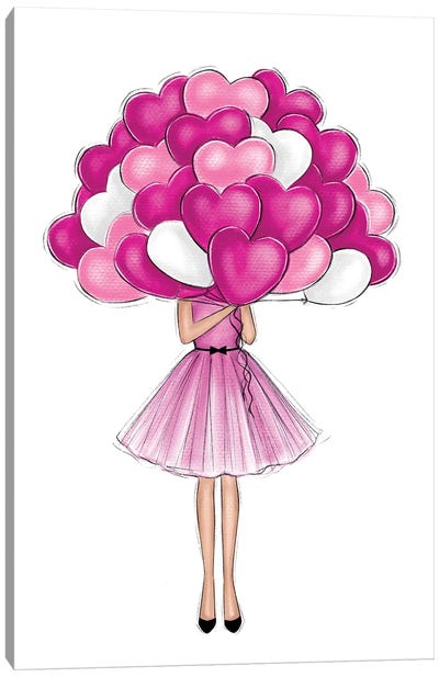 Pink Heart Balloons Canvas Art Print - LaLana Arts