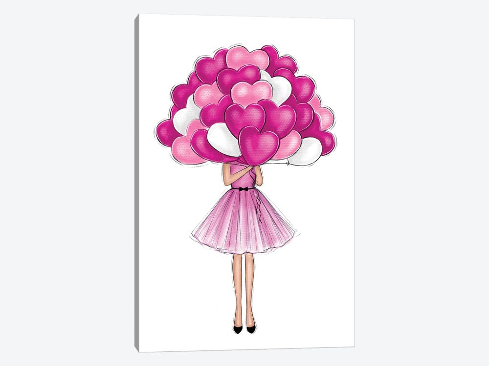 Pink Heart Balloons by LaLana Arts 1-piece Art Print
