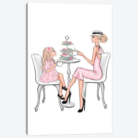Tea Time Blonde Mom And Daughter Canvas Print #LLN134} by LaLana Arts Canvas Print