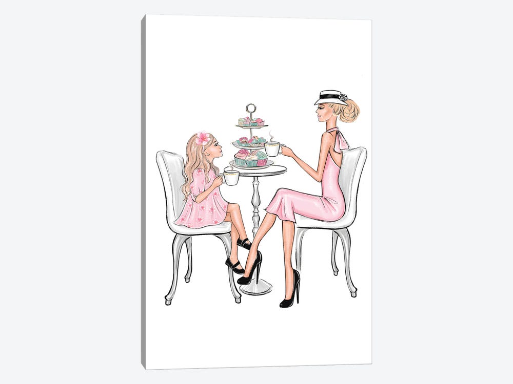 Tea Time Blonde Mom And Daughter by LaLana Arts 1-piece Canvas Art Print