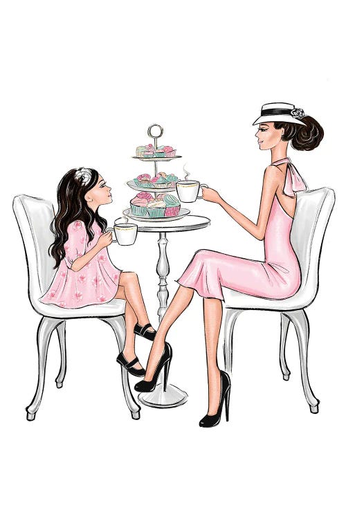 Tea Time Brunette Mom And Daughter by LaLana Arts wall art