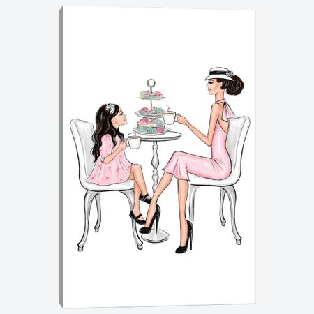 Tea Time Brunette Mom And Daughter Canvas Print #LLN135} by LaLana Arts Canvas Art Print