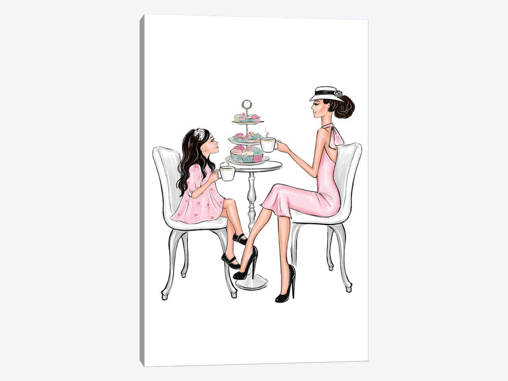 Tea Time Brunette Mom And Daughter by LaLana Arts 1-piece Canvas Artwork