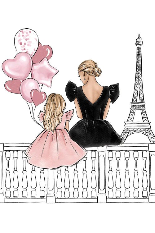 Mom And Daughter In Paris Blonde by LaLana Arts wall art