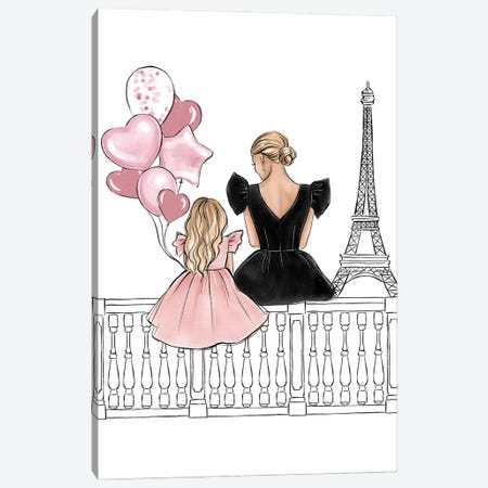 Mom And Daughter In Paris Blonde Canvas Print #LLN136} by LaLana Arts Canvas Print