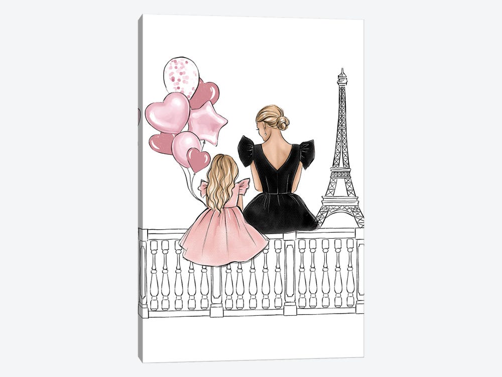 Mom And Daughter In Paris Blonde by LaLana Arts 1-piece Art Print